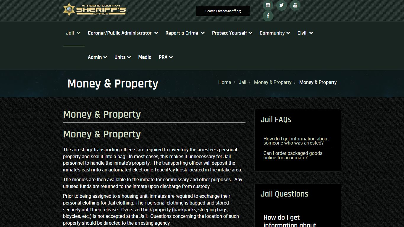 The Fresno County Sheriff-Coroner's Office - Money & Property